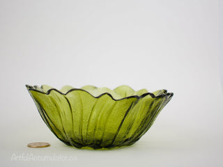 Pressed Glass Daisy Bowl in Avocado Green -  - #tag1# - #tag2# - #tag3# - #tag4# - the Artful Accumulator's Vintage Boutique