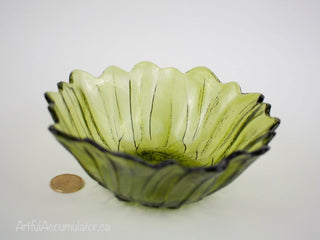 Pressed Glass Daisy Bowl in Avocado Green -  - #tag1# - #tag2# - #tag3# - #tag4# - the Artful Accumulator's Vintage Boutique