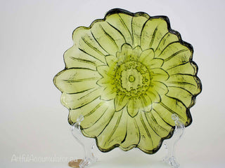 Pressed Glass Daisy Bowl in Avocado Green - Artful Accumulator Boutique Vintage
