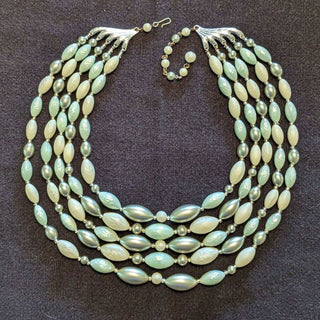Quadruple stranded multicolored oblong pearl necklace - Artful Accumulator Boutique Vintage