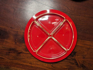 RED circular tray with 4 clear, removable sections, stunning for office, party, home, etc -  - #tag1# - #tag2# - #tag3# - #tag4# - the Artful Accumulator's Vintage Boutique