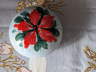 "Red Flower on Sky Blue" handpainted round trinket jar with red flower and blue background -  - #tag1# - #tag2# - #tag3# - #tag4# - the Artful Accumulator's Vintage Boutique