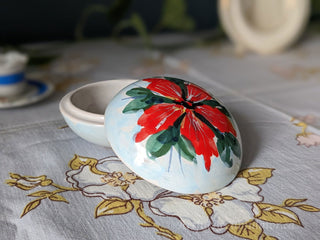 "Red Flower on Sky Blue" handpainted round trinket jar with red flower and blue background -  - #tag1# - #tag2# - #tag3# - #tag4# - the Artful Accumulator's Vintage Boutique