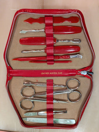 Red leather manicure kit -  - #tag1# - #tag2# - #tag3# - #tag4# - the Artful Accumulator's Vintage Boutique