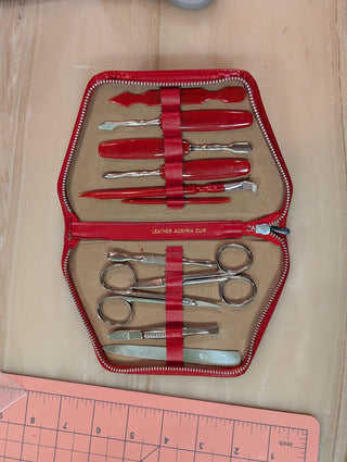 Red leather manicure kit -  - #tag1# - #tag2# - #tag3# - #tag4# - the Artful Accumulator's Vintage Boutique
