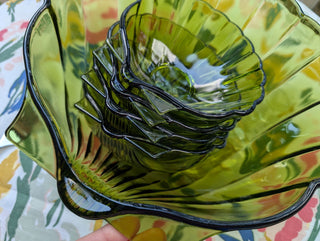 Rich green vintage clamshell serving bowl set with 4 small salad dessert bowls - Artful Accumulator Boutique Vintage