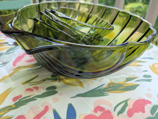 Rich green vintage clamshell serving bowl set with 4 small salad dessert bowls - Artful Accumulator Boutique Vintage