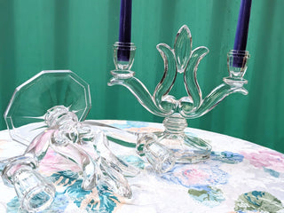 "Romance" Double Candlestick Candelabra in pressed glass - Candelabra - #tag1# - #tag2# - #tag3# - #tag4# - the Artful Accumulator's Vintage Boutique