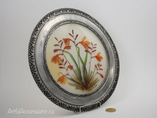 Round floral lucite casting with pewter frame -  - #tag1# - #tag2# - #tag3# - #tag4# - the Artful Accumulator's Vintage Boutique