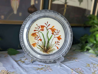 Round floral lucite casting with pewter frame - Artful Accumulator Boutique Vintage