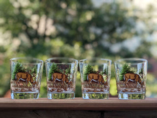 SET of 4 tapered Rocks Glass with deer, field of wheat, forest, geese -  - #tag1# - #tag2# - #tag3# - #tag4# - the Artful Accumulator's Vintage Boutique