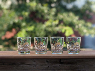 SET of 4 tapered Rocks Glass with deer, field of wheat, forest, geese -  - #tag1# - #tag2# - #tag3# - #tag4# - the Artful Accumulator's Vintage Boutique