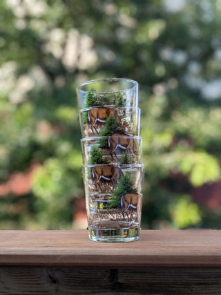 SET of 4 tapered Rocks Glass with deer, field of wheat, forest, geese -  - #tag1# - #tag2# - #tag3# - #tag4# - the Artful Accumulator's Vintage Boutique