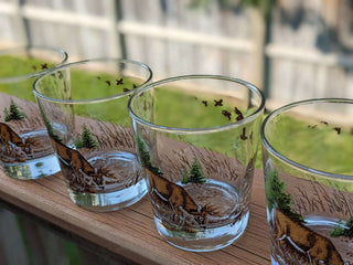 SET of 4 tapered Rocks Glass with deer, field of wheat, forest, geese -  - #tag1# - #tag2# - #tag3# - #tag4# - the Artful Accumulator's Vintage Boutique