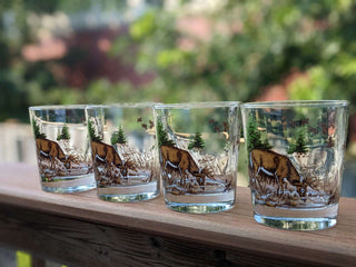 SET of 4 tapered Rocks Glass with deer, field of wheat, forest, geese -  - #tag1# - #tag2# - #tag3# - #tag4# - the Artful Accumulator's Vintage Boutique