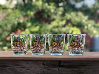 SET of 4 tapered Rocks Glass with deer, field of wheat, forest, geese -  - #tag1# - #tag2# - #tag3# - #tag4# - the Artful Accumulator's Vintage Boutique