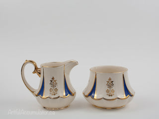 Sadler creamer & sugar set: gold, blue, cream -  - #tag1# - #tag2# - #tag3# - #tag4# - the Artful Accumulator's Vintage Boutique