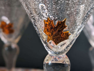 Set of 2 "Bubbled Maple Martini Glasses" with a glass maple leaf, hand blown -  - #tag1# - #tag2# - #tag3# - #tag4# - the Artful Accumulator's Vintage Boutique