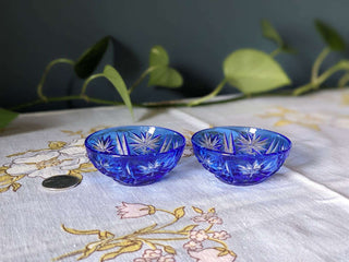 Set of 2 "Cobalt Cuties," aka the tiniest carved cobalt blue glass bowls you'll ever see -  - #tag1# - #tag2# - #tag3# - #tag4# - the Artful Accumulator's Vintage Boutique
