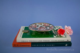 Set of 2, small dish with Inlaid gold leaves & pink roses, ring dish, saucer -  - #tag1# - #tag2# - #tag3# - #tag4# - the Artful Accumulator's Vintage Boutique
