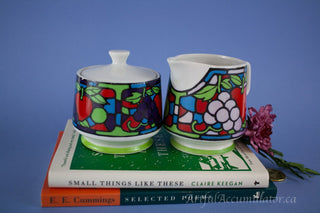 Stained Glass Design on Creamer and Sugar Pot -  - #tag1# - #tag2# - #tag3# - #tag4# - the Artful Accumulator's Vintage Boutique
