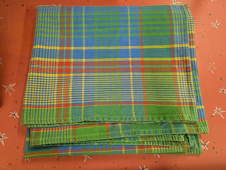 Tabitha - square tablecloth - bold multicolor tartan - Artful Accumulator Boutique Vintage