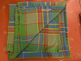 Tabitha - square tablecloth - bold multicolor tartan - Artful Accumulator Boutique Vintage