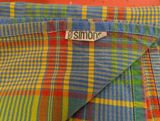 Tabitha - square tablecloth - bold multicolor tartan - Artful Accumulator Boutique Vintage