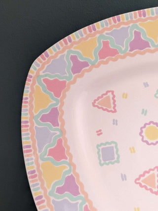 Triangular platter with pastel squiggly imagery, 90's -  - #tag1# - #tag2# - #tag3# - #tag4# - the Artful Accumulator's Vintage Boutique