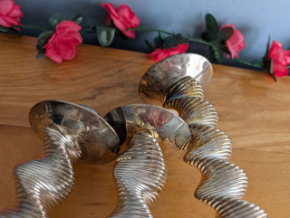 Trio of silver plated twisty candelabra candle holders - Artful Accumulator Boutique Vintage