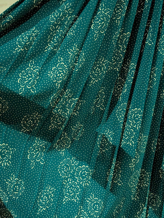 Turquoise patterned dress roses abstract dots white collar and bow - Artful Accumulator Boutique Vintage