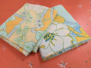 Winifred - Set of 2 Pillowcases - Coordinating blue and yellow art nouveau with florals - Artful Accumulator Boutique Vintage
