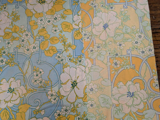 Winifred - Set of 2 Pillowcases - Coordinating blue and yellow art nouveau with florals - Artful Accumulator Boutique Vintage