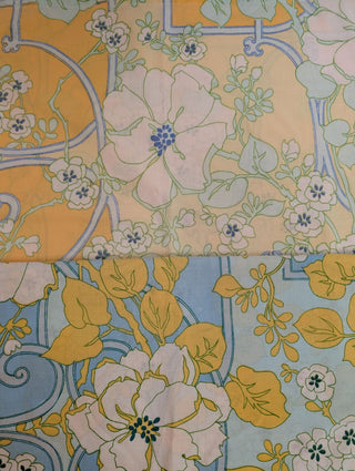 Winifred - Set of 2 Pillowcases - Coordinating blue and yellow art nouveau with florals - Artful Accumulator Boutique Vintage