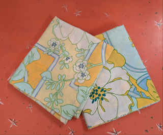 Winifred - Set of 2 Pillowcases - Coordinating blue and yellow art nouveau with florals - Artful Accumulator Boutique Vintage