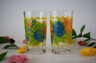blue rose floral print abstract, Set of 2 -  - #tag1# - #tag2# - #tag3# - #tag4# - the Artful Accumulator's Vintage Boutique
