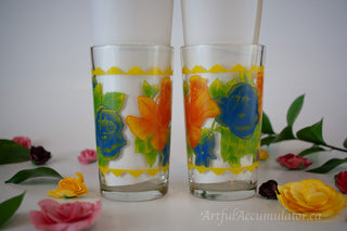 blue rose floral print abstract, Set of 2 -  - #tag1# - #tag2# - #tag3# - #tag4# - the Artful Accumulator's Vintage Boutique