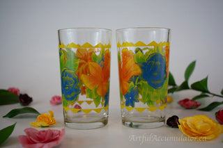blue rose floral print abstract, Set of 2 -  - #tag1# - #tag2# - #tag3# - #tag4# - the Artful Accumulator's Vintage Boutique