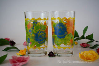 blue rose floral print abstract, Set of 2 -  - #tag1# - #tag2# - #tag3# - #tag4# - the Artful Accumulator's Vintage Boutique