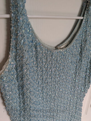 Beaded Wool Dress in a light sky blue yarn with faceted beads woven throughout