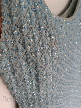 Beaded Wool Dress in a light sky blue yarn with faceted beads woven throughout