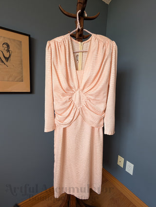 softest pink light peach vintage dress with textured fabric and gorgeous cuts