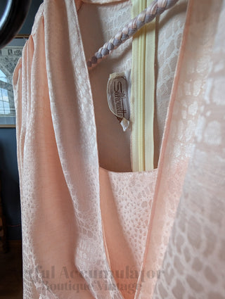 softest pink light peach vintage dress with textured fabric and gorgeous cuts