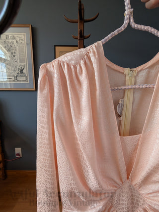 softest pink light peach vintage dress with textured fabric and gorgeous cuts