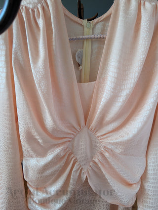 softest pink light peach vintage dress with textured fabric and gorgeous cuts