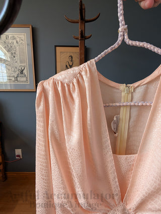softest pink light peach vintage dress with textured fabric and gorgeous cuts