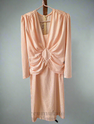 softest pink light peach vintage dress with textured fabric and gorgeous cuts