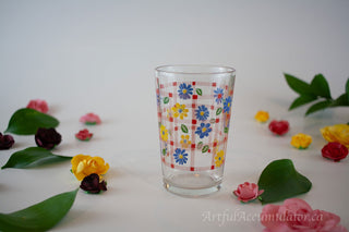 floral pattern red grid, set of 2 -  - #tag1# - #tag2# - #tag3# - #tag4# - the Artful Accumulator's Vintage Boutique