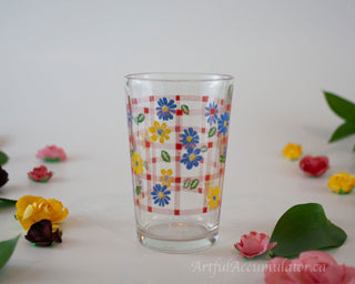 floral pattern red grid, set of 2 -  - #tag1# - #tag2# - #tag3# - #tag4# - the Artful Accumulator's Vintage Boutique