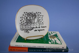french editorial-style comic: multiplying like rabbits, small decorative plate with gold lustre edge -  - #tag1# - #tag2# - #tag3# - #tag4# - the Artful Accumulator's Vintage Boutique